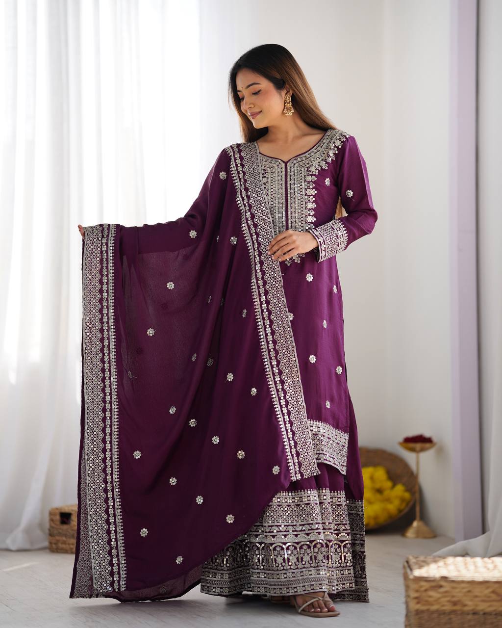 Wine Color Premium Designer Sharara Set