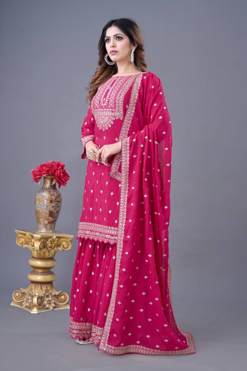 Elegant Heavy Chinon Silk Sharara Set – A Must-Have for Every Occasion