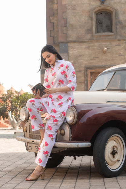 White Flower Print Co-Ord Set