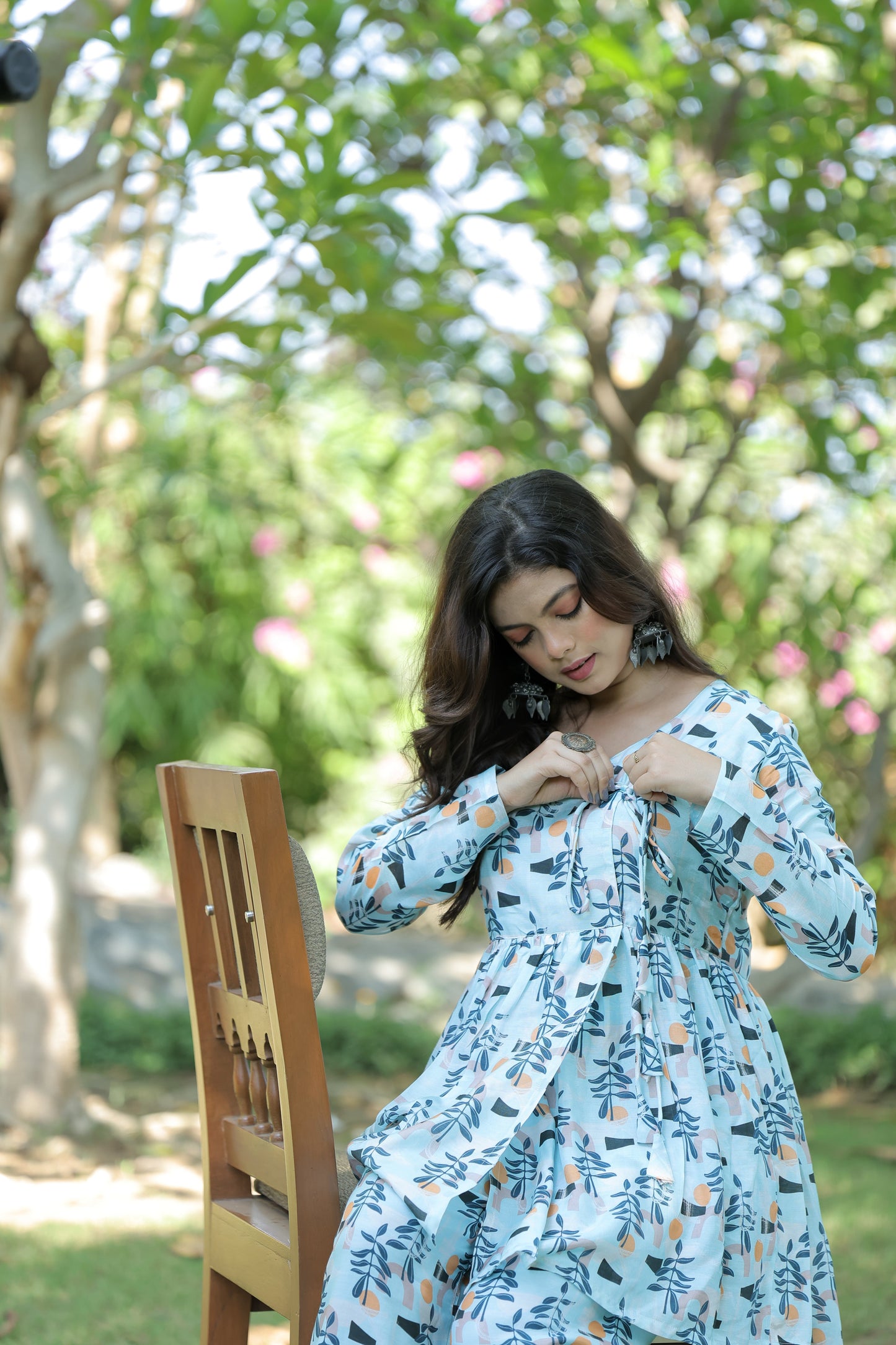 Sky Blue Flower Print Printed Co-Ord Set