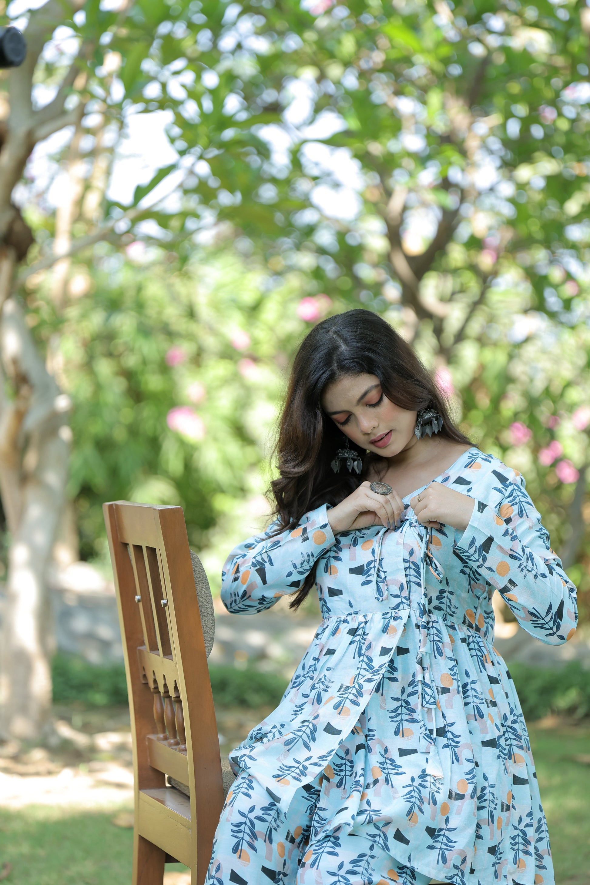 Sky Blue Flower Print Printed Co-Ord Set