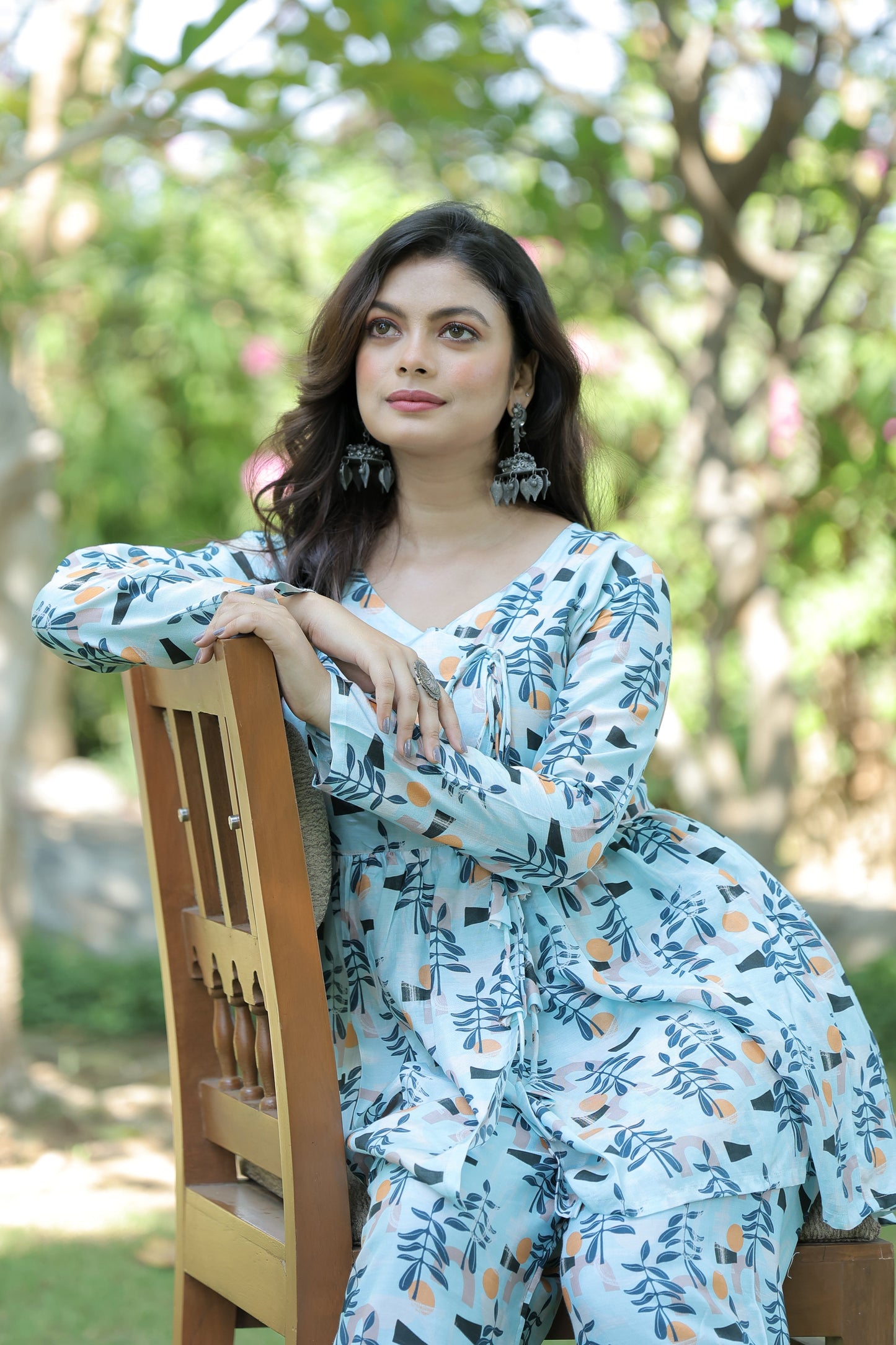 Sky Blue Flower Print Printed Co-Ord Set