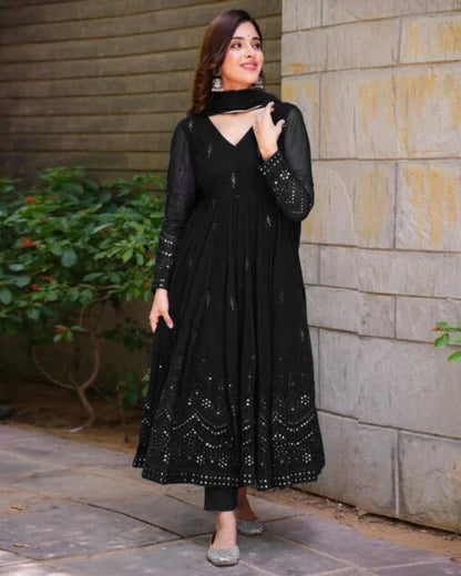 Black Embroidery Anarkali Suit Set