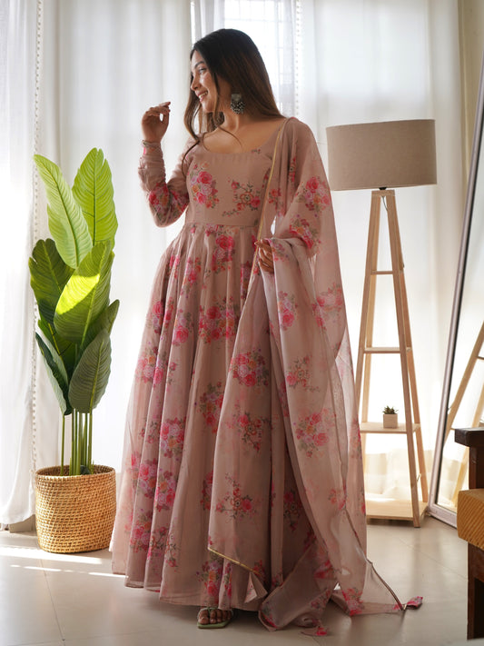FLORAL ANARKALI DUPATTA SET