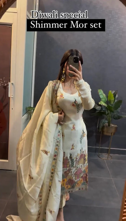 White Premium Designer Peacock Design Suit