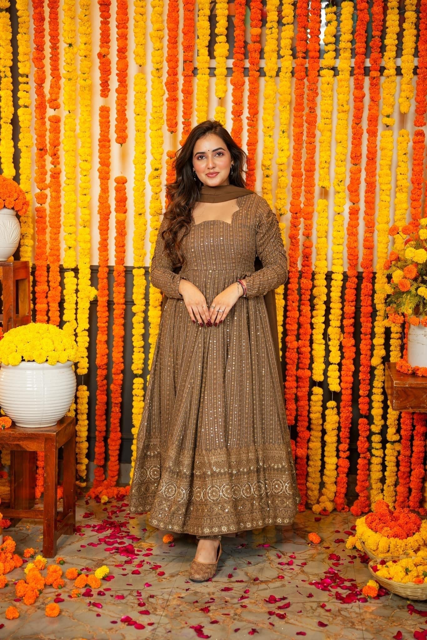 Mahadhya's Night Star Chocolate Anarkali Suit Set