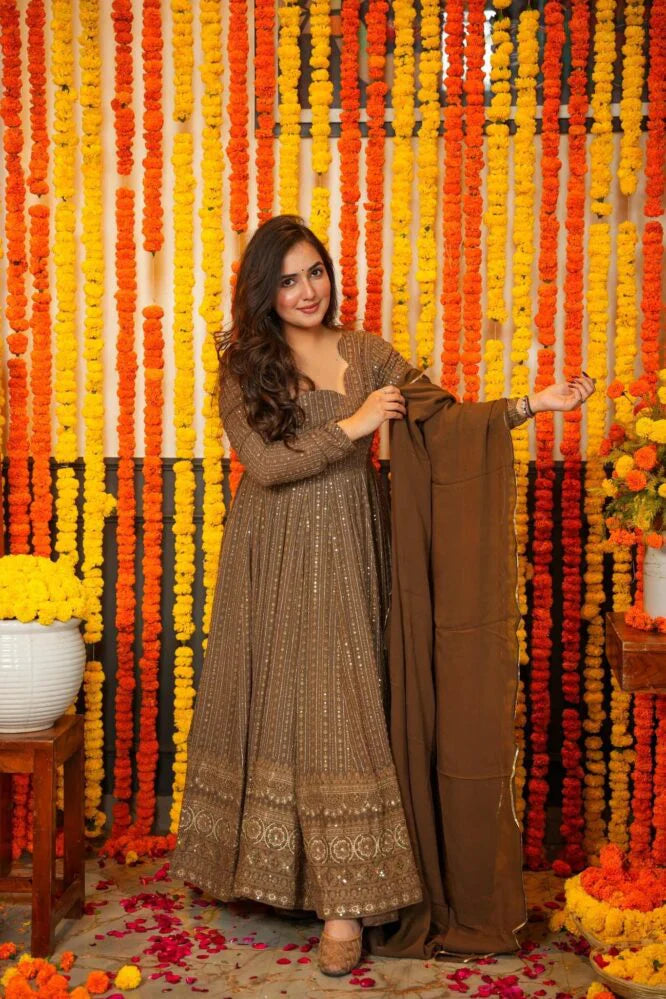 Mahadhya's Night Star Chocolate Anarkali Suit Set