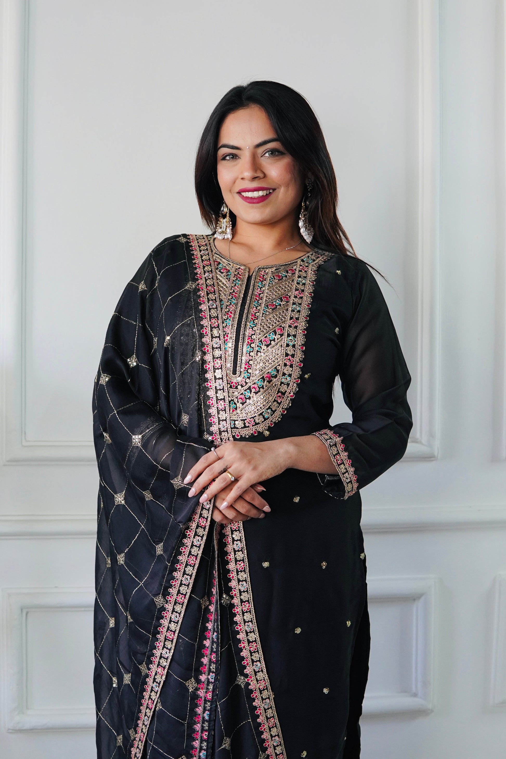 Black Heavy Designer Kurta Set With Dupatta