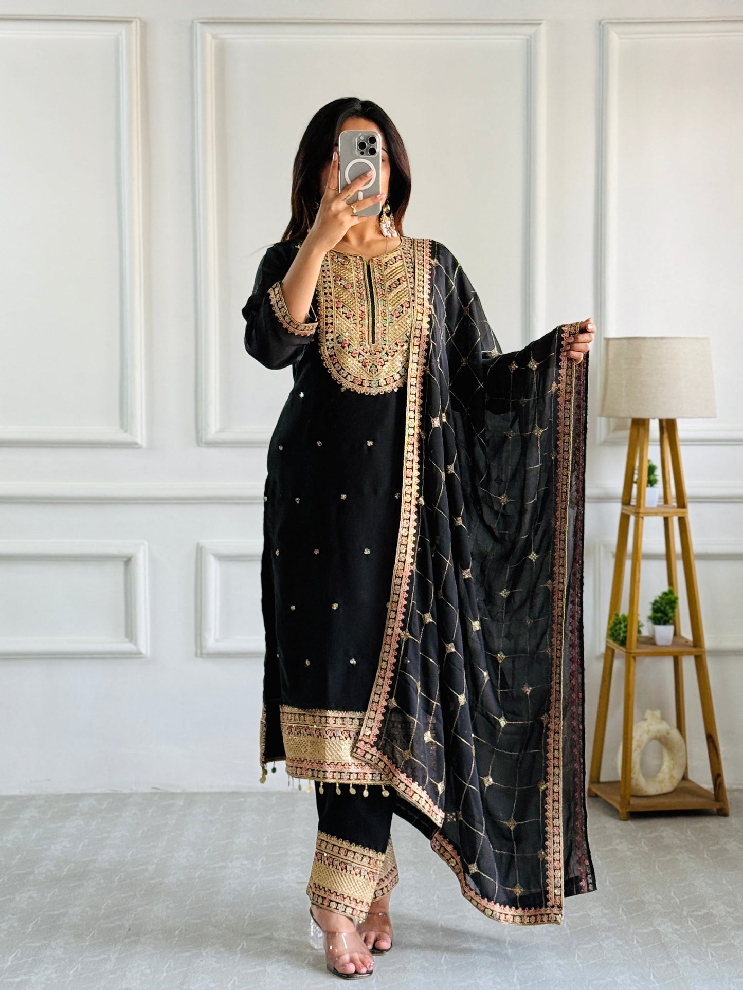 Black Heavy Designer Kurta Set With Dupatta