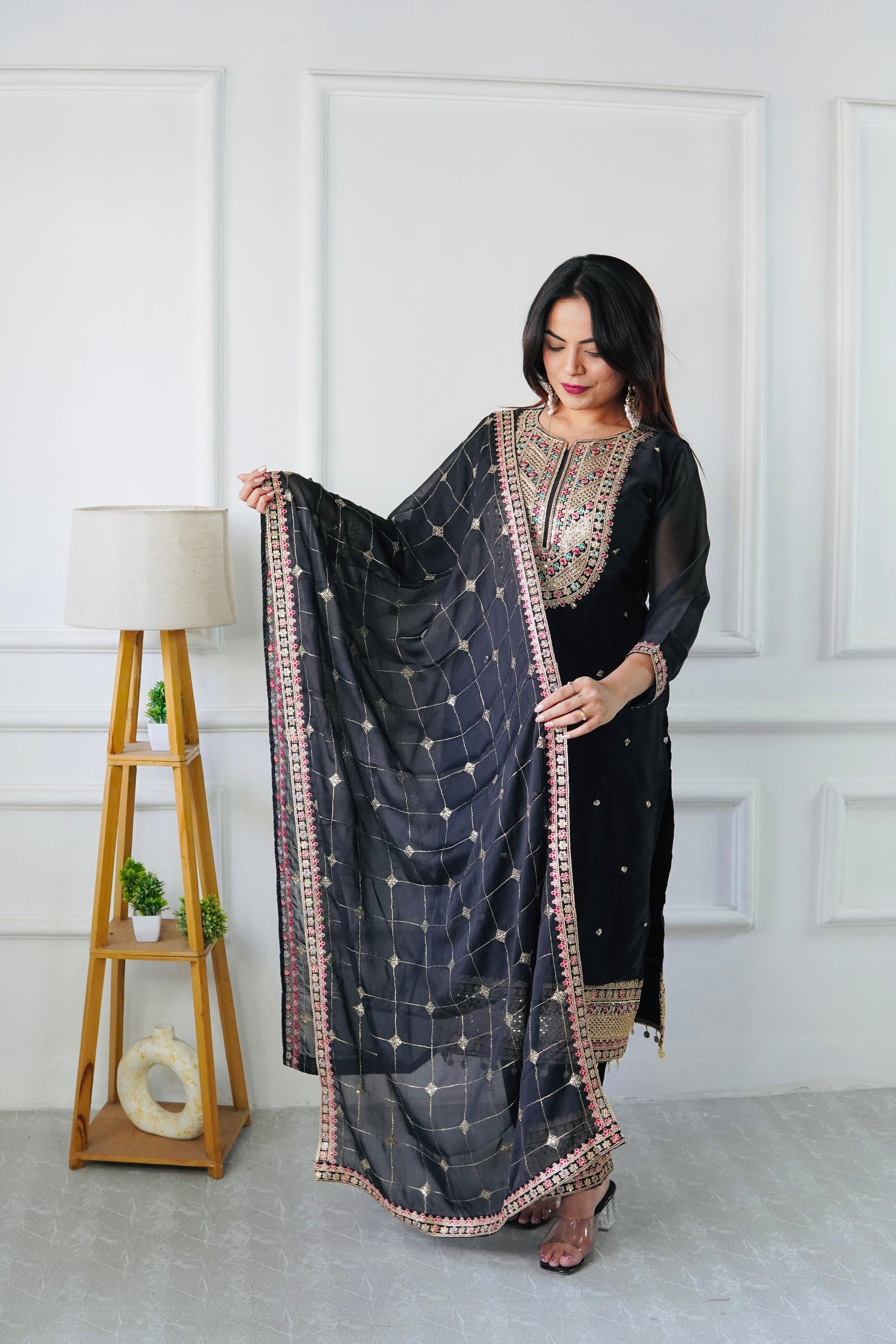 Black Heavy Designer Kurta Set With Dupatta