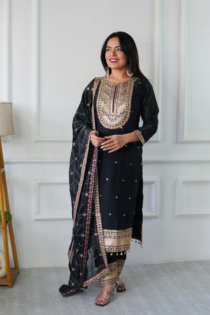 Black Heavy Designer Kurta Set With Dupatta