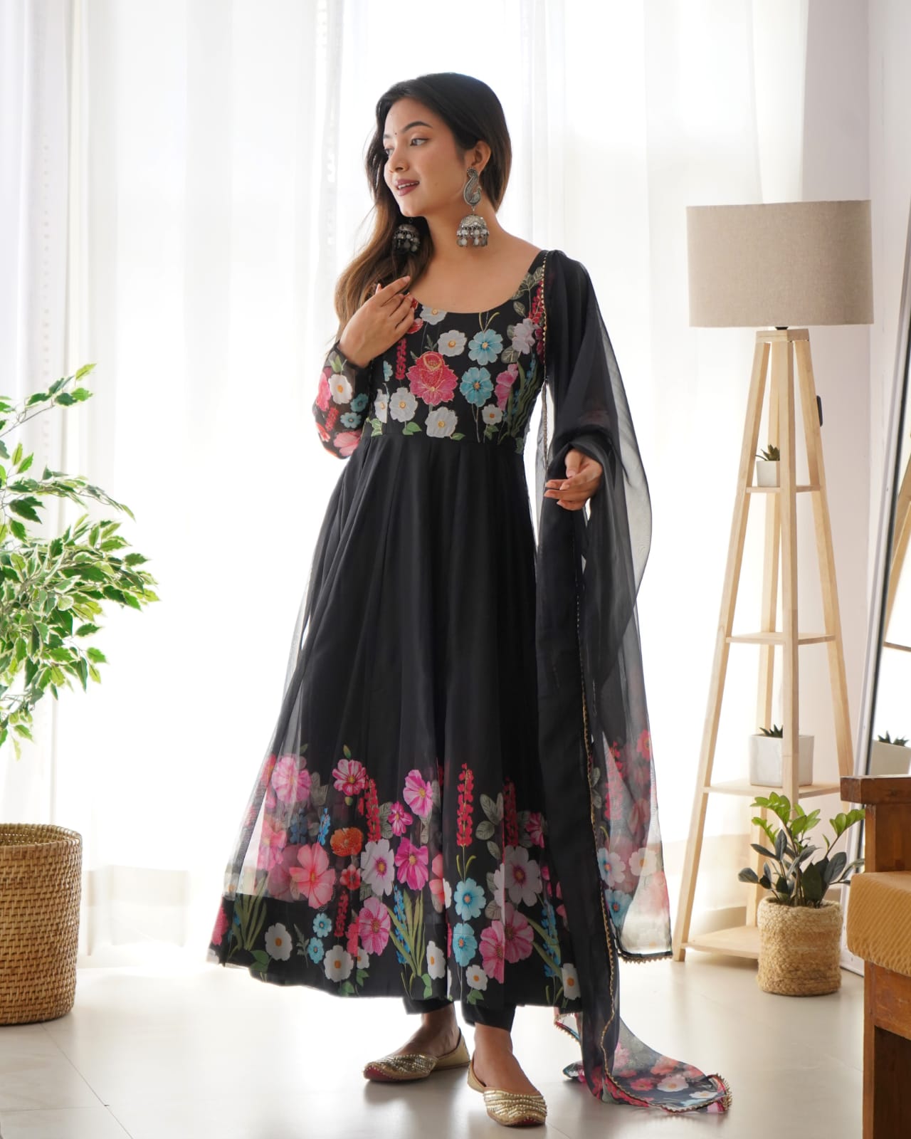 Black Color Pure Soft Organza Anarkali Suit