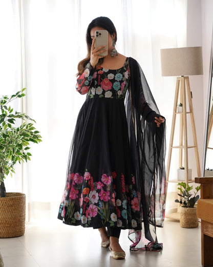 Black Color Pure Soft Organza Anarkali Suit