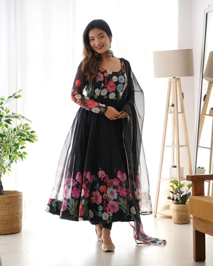 Black Color Pure Soft Organza Anarkali Suit