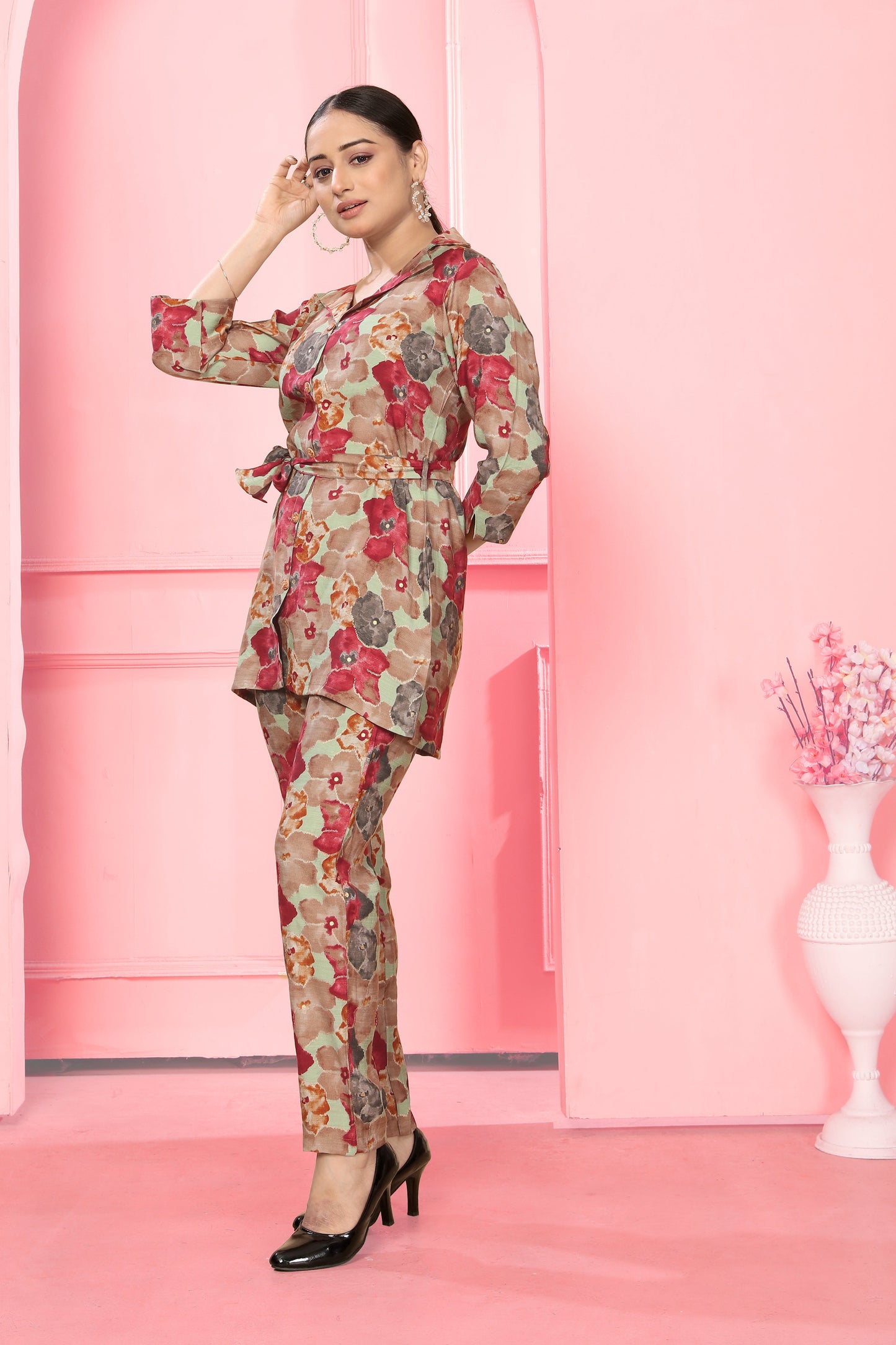 Red Attractive Flower Print Co-Ord Set