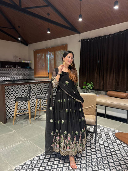 Black Color Premium Anarkali Suit Set
