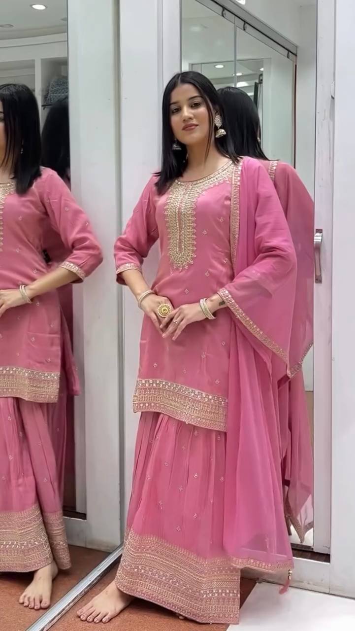 Pink Elegant Chinnon Silk Set