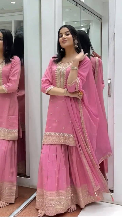 Pink Elegant Chinnon Silk Set