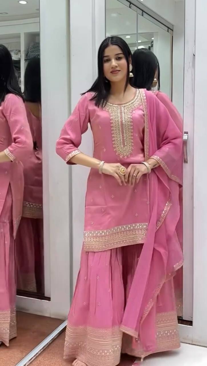 Pink Elegant Chinnon Silk Set