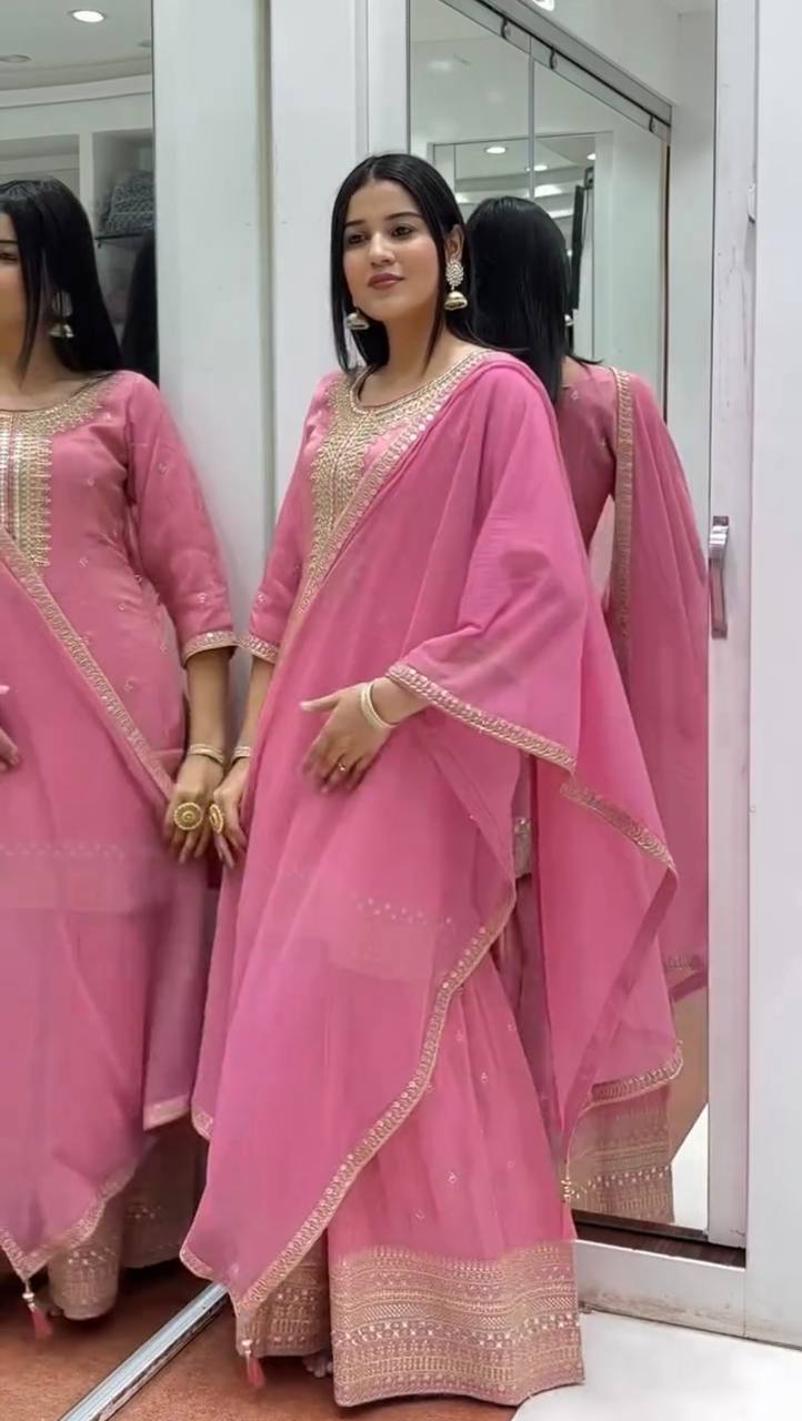Pink Elegant Chinnon Silk Set