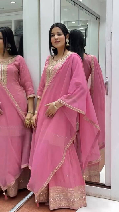 Pink Elegant Chinnon Silk Set