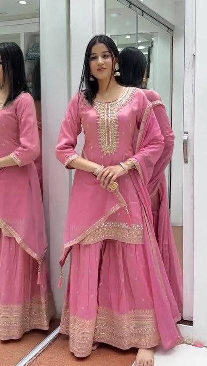 Pink Elegant Chinnon Silk Set