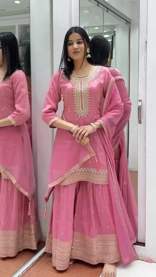 Pink Elegant Chinnon Silk Set