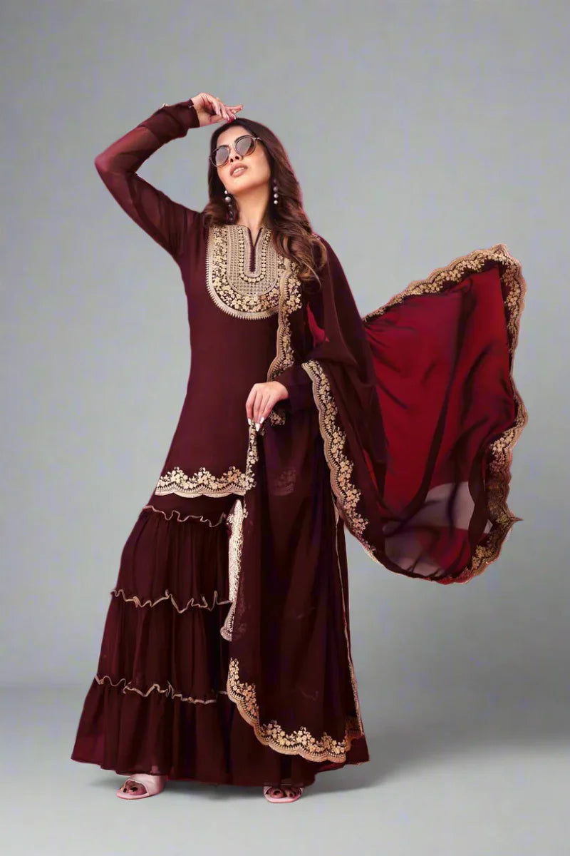 Blooming Faux Georgette Embroidered Plazzo Set – Fully Stitched & Ready to Wear