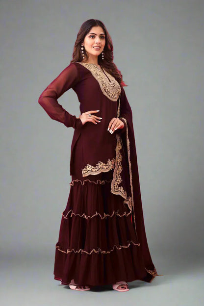 Blooming Faux Georgette Embroidered Plazzo Set – Fully Stitched & Ready to Wear