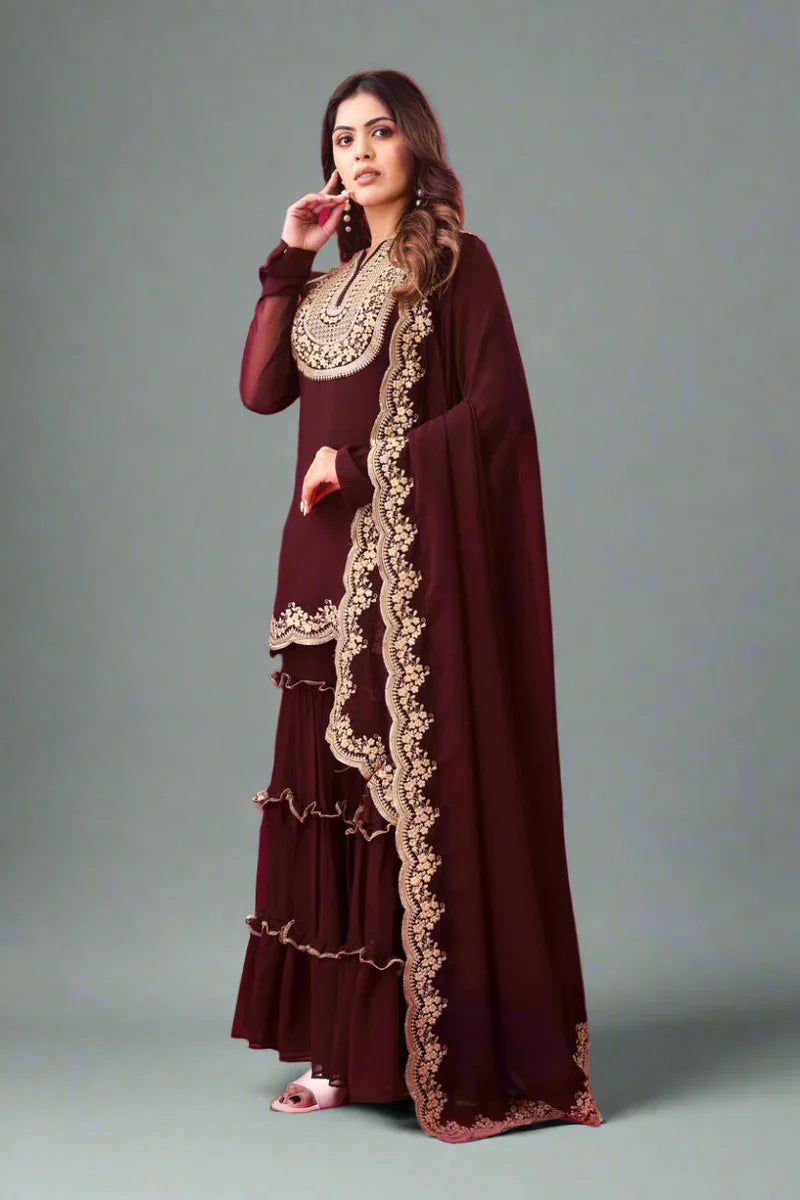 Blooming Faux Georgette Embroidered Plazzo Set – Fully Stitched & Ready to Wear