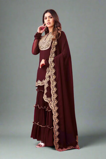 Blooming Faux Georgette Embroidered Plazzo Set – Fully Stitched & Ready to Wear