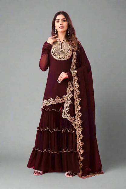 Blooming Faux Georgette Embroidered Plazzo Set – Fully Stitched & Ready to Wear