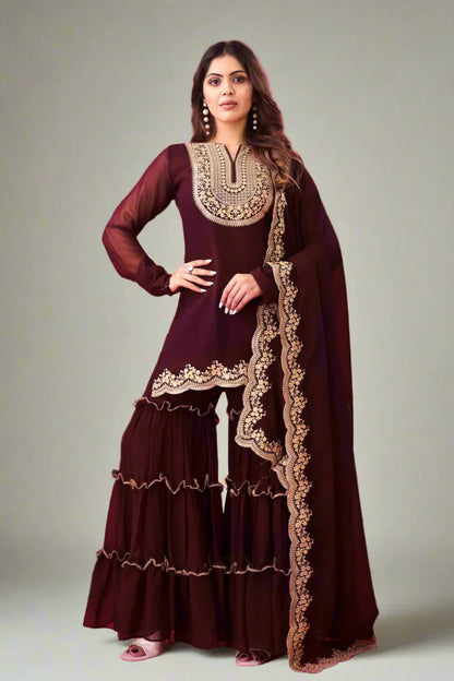 Blooming Faux Georgette Embroidered Plazzo Set – Fully Stitched & Ready to Wear