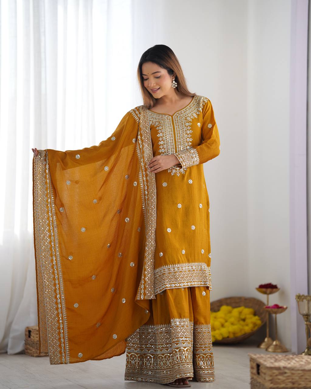 Mustard Color Premium Designer Sharara Set
