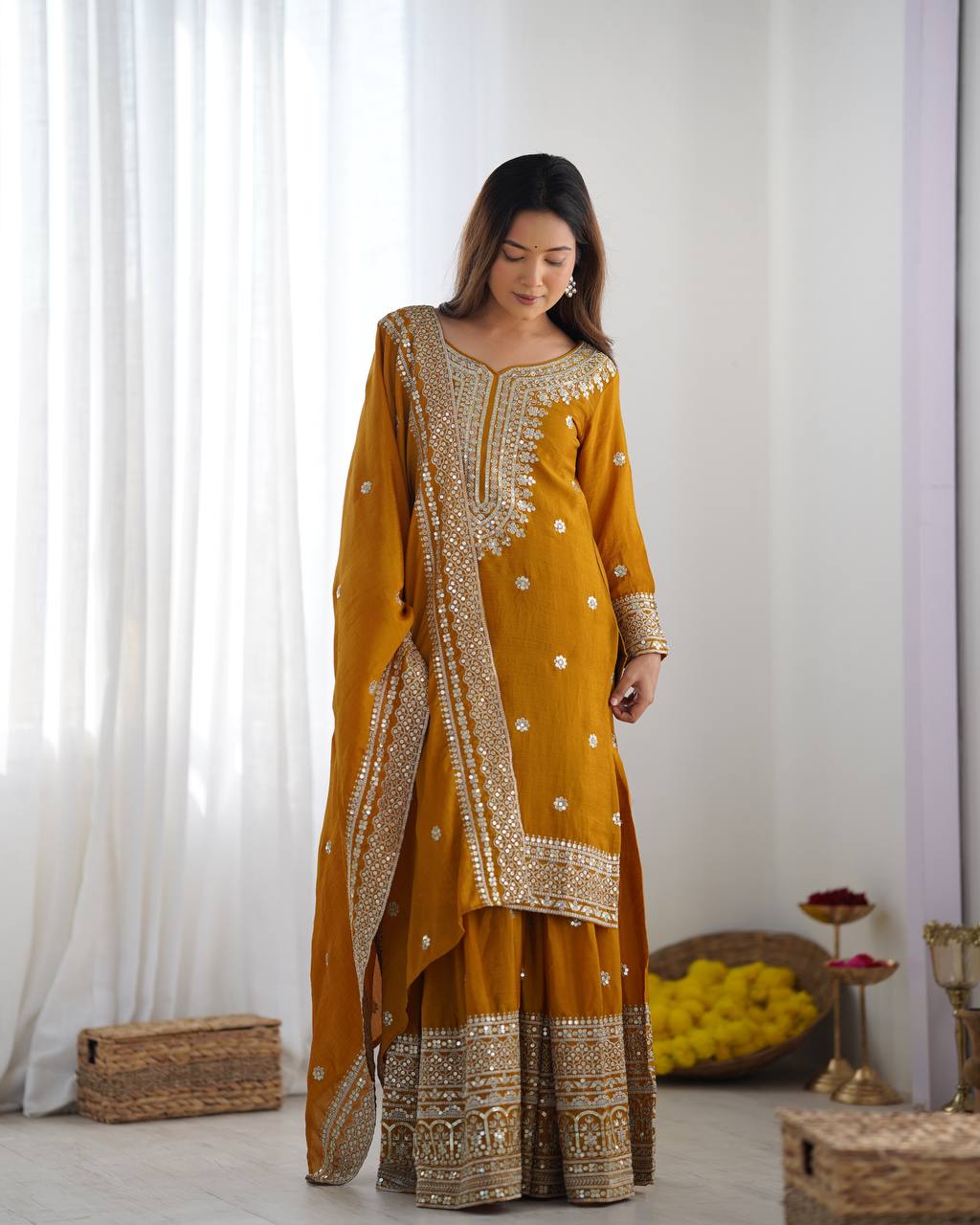 Mustard Color Premium Designer Sharara Set
