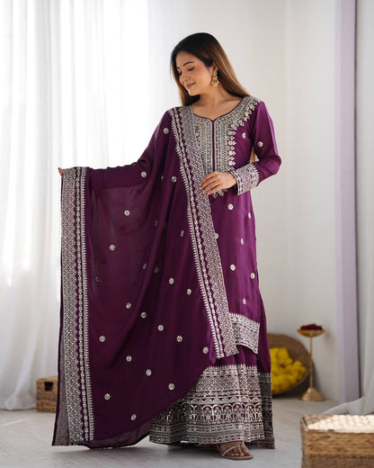 Wine Color Premium Designer Sharara Set