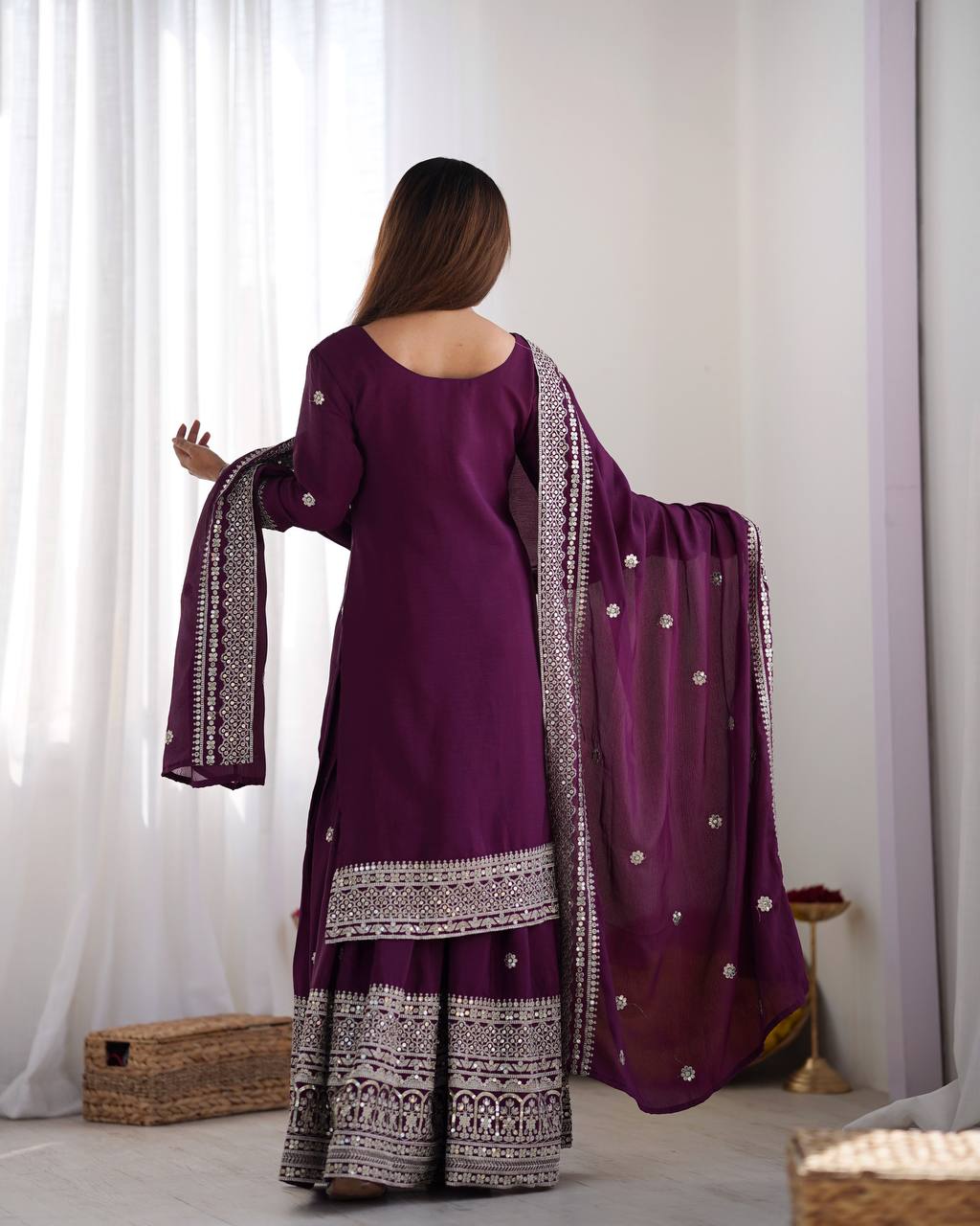 Wine Color Premium Designer Sharara Set