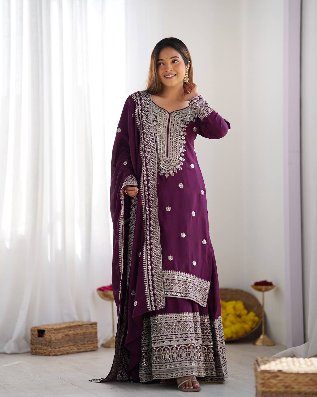 Wine Color Premium Designer Sharara Set