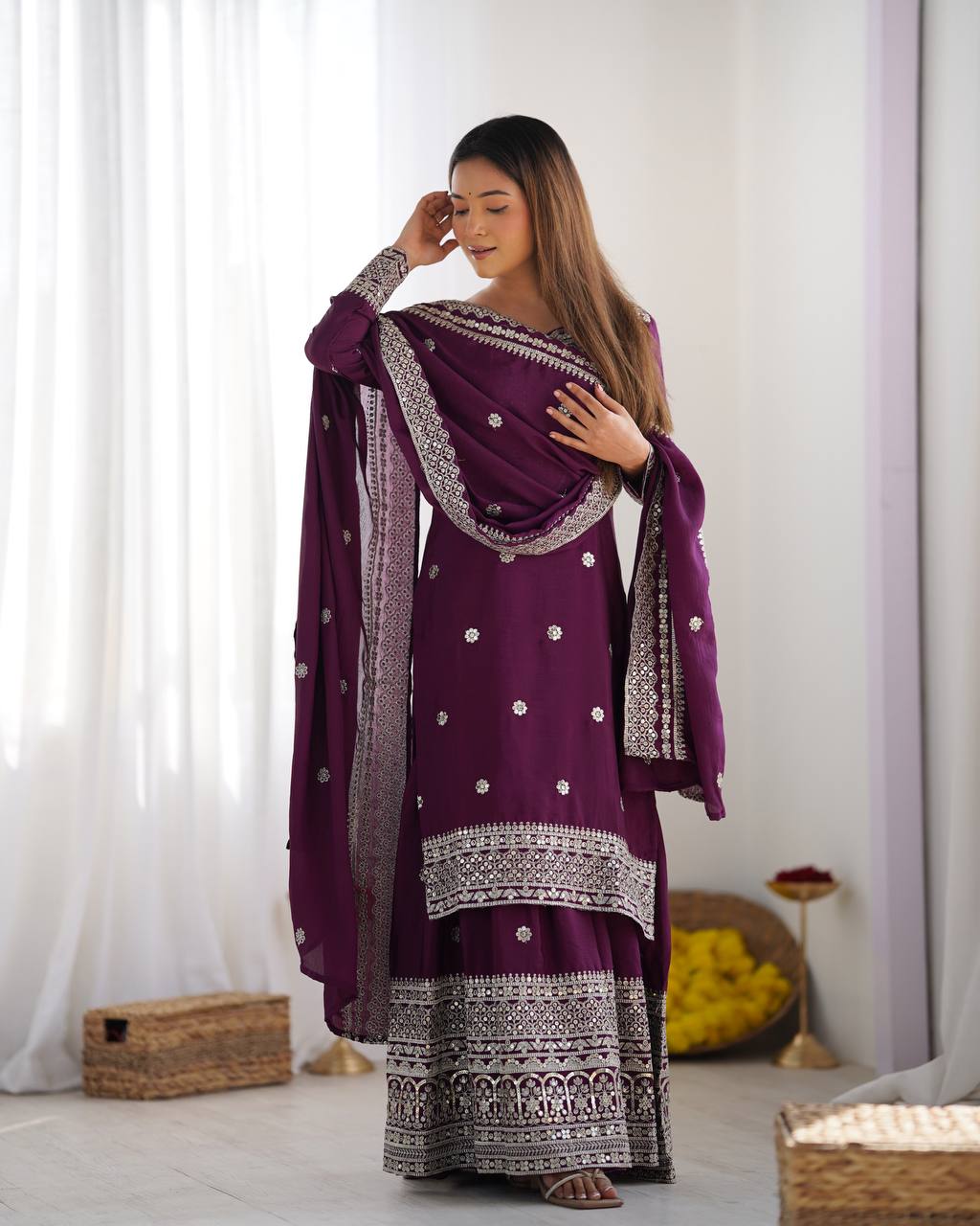 Wine Color Premium Designer Sharara Set