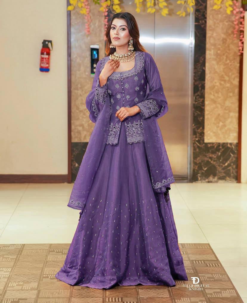 Purple Luxurious Ethnic Suit Set with Exquisite Embroidery Work