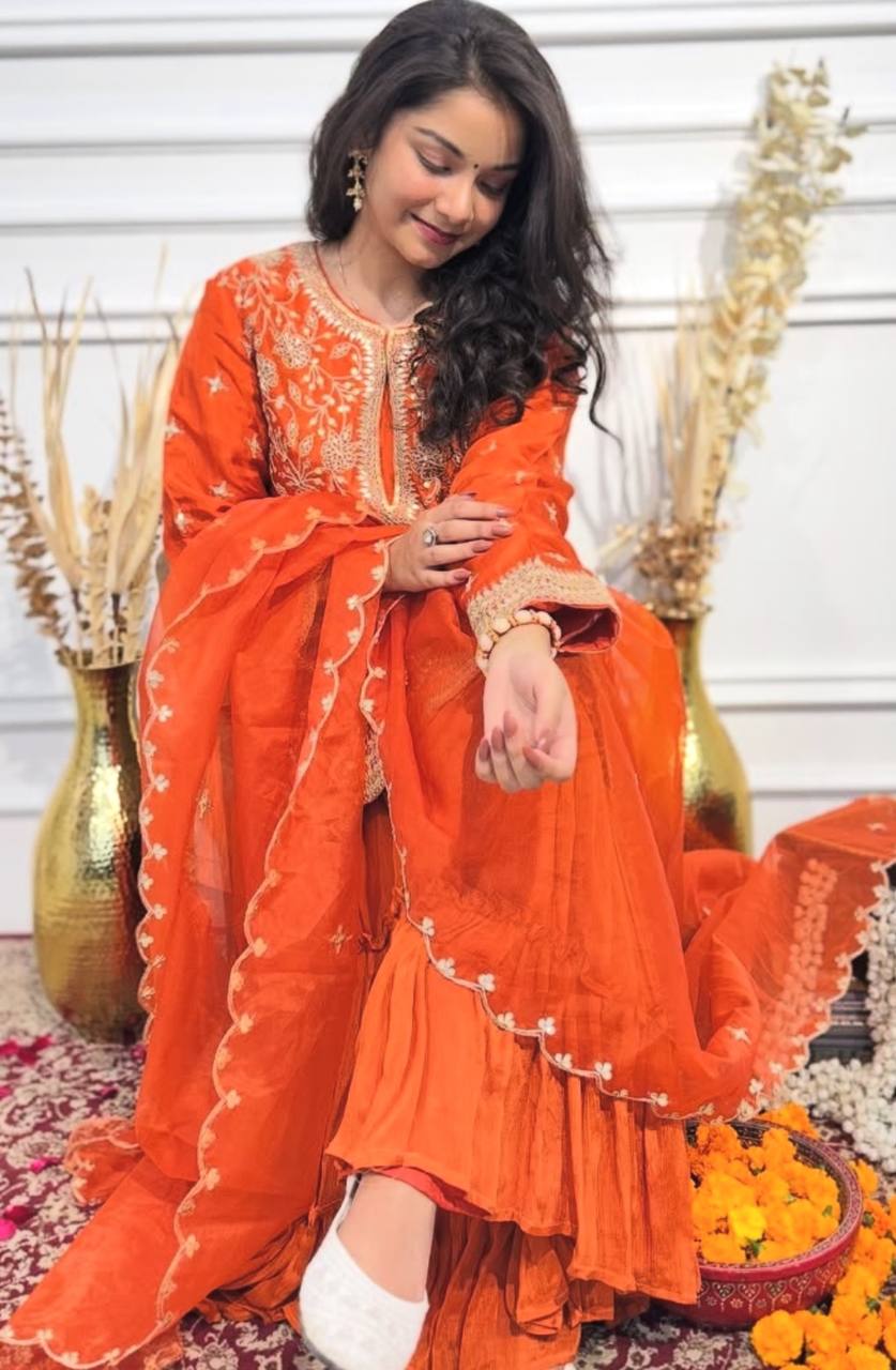 New Arrival –Orange Elegant Sharara Set!