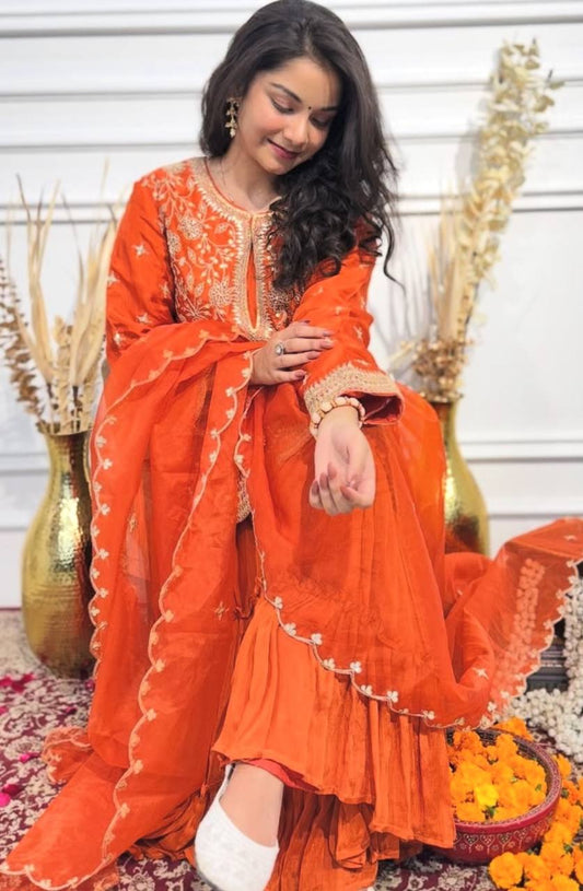 New Arrival –Orange Elegant Sharara Set!