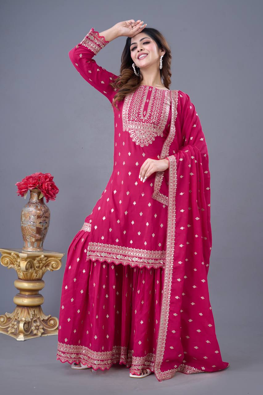 Elegant Heavy Chinon Silk Sharara Set – A Must-Have for Every Occasion