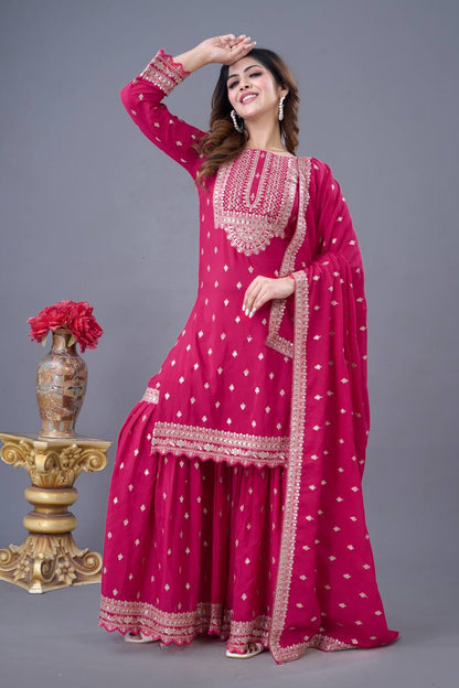 Elegant Heavy Chinon Silk Sharara Set – A Must-Have for Every Occasion