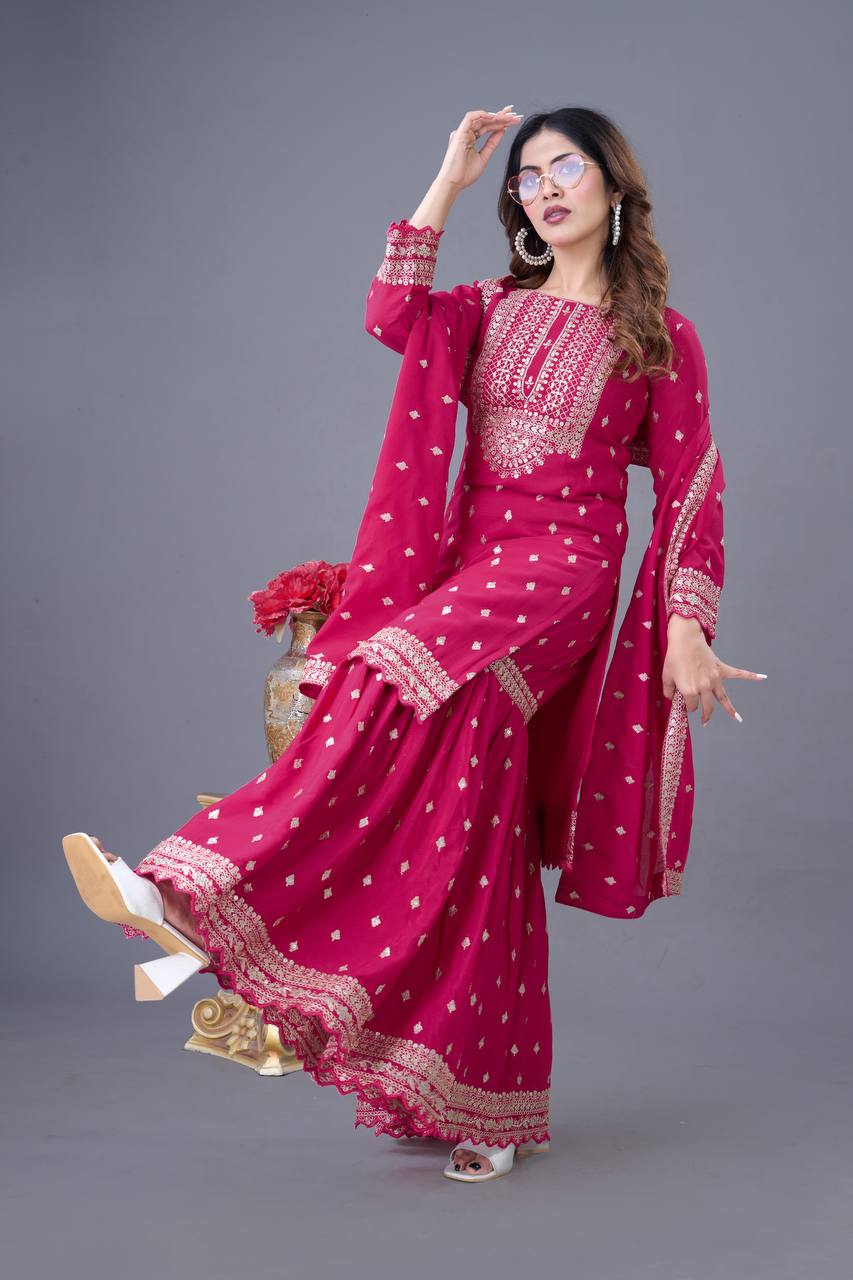 Elegant Heavy Chinon Silk Sharara Set – A Must-Have for Every Occasion