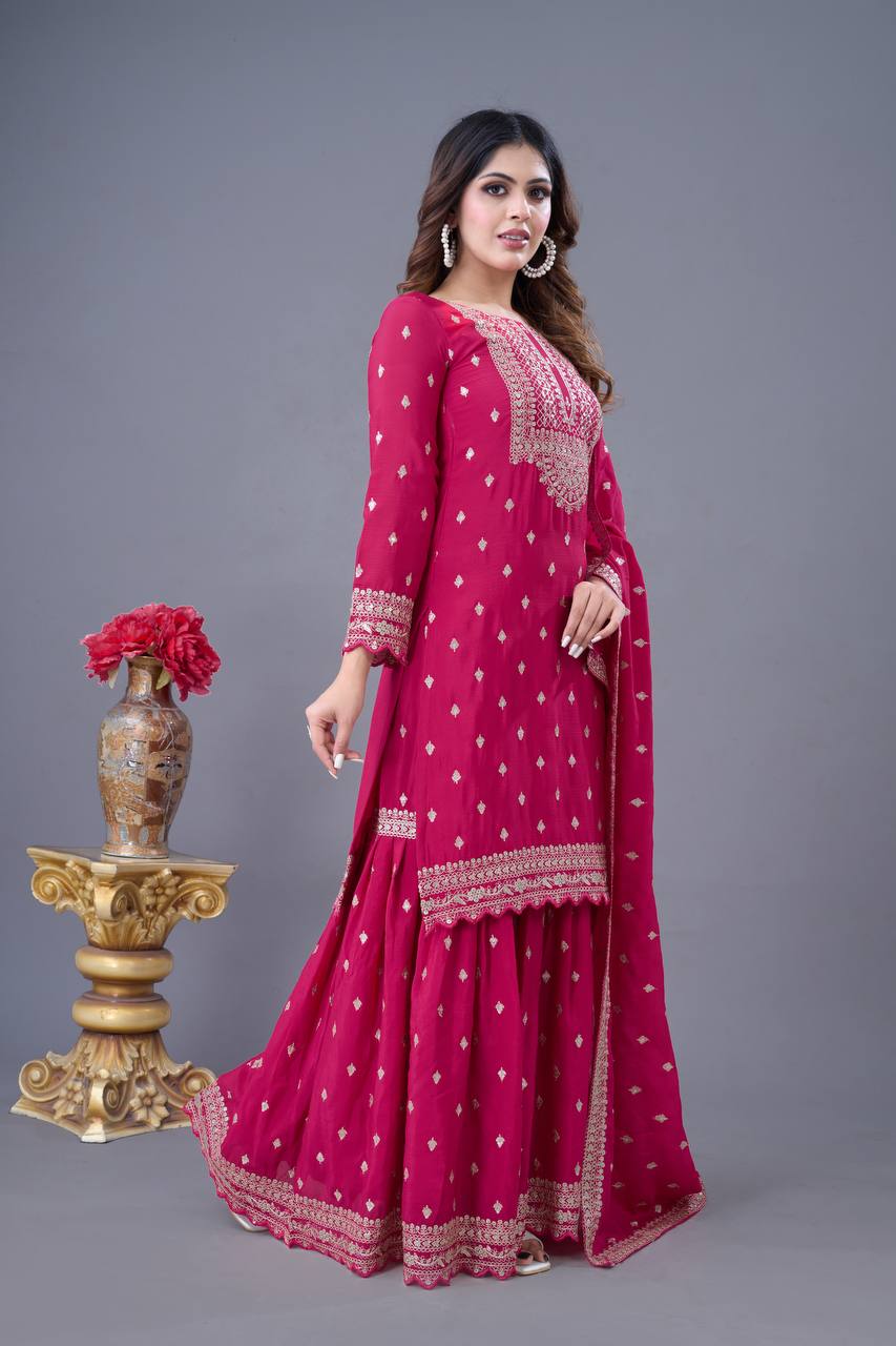 Elegant Heavy Chinon Silk Sharara Set – A Must-Have for Every Occasion