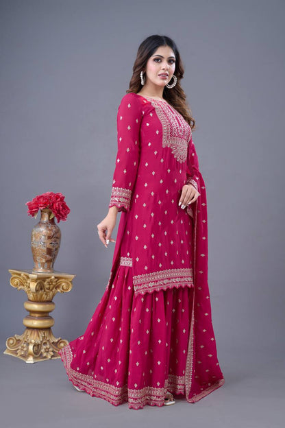 Elegant Heavy Chinon Silk Sharara Set – A Must-Have for Every Occasion