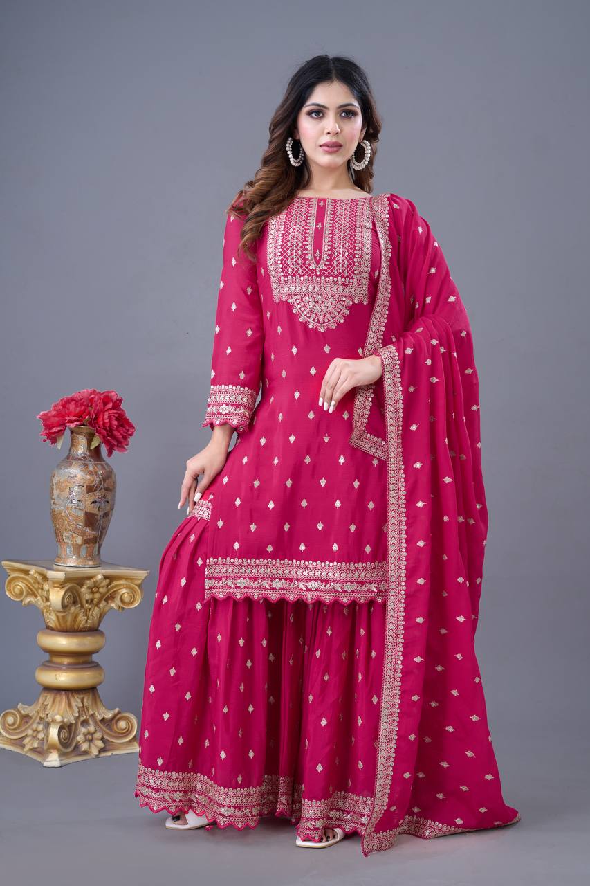 Elegant Heavy Chinon Silk Sharara Set – A Must-Have for Every Occasion